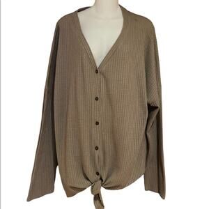 Jodifl Womens Size 3XL Waffle Weave Tie Front Long Sleeve Top